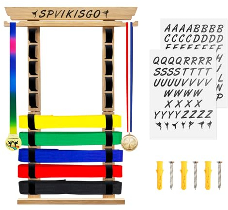 SPVIKISGO 10 cinturones de karate, soporte de exhibición para cinturón de taekwondo con adhesivo y gancho para medallas, no requiere montaje para cinturón BJJ, cinturón Jiu-Jitsu, exhibición de