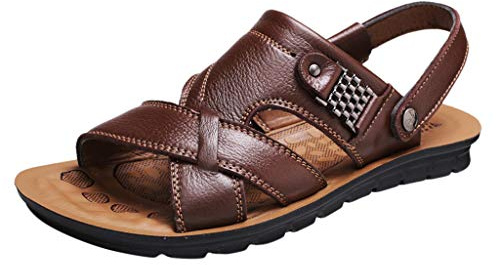 Sandales romaines en cuir pour homme - Sandales à deux vêtements - Semelle extérieure en cuir - Slip plat - Antidérapantes - Chaussures orthopédiques confortables à une bride - Séchage rapide