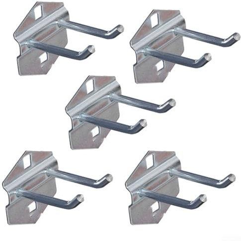 MeevrgR Lot de 5 crochets pour panneau perforé de qualité industrielle, double tige, argent, 25 mm/50 mm/75 mm (50 mm)