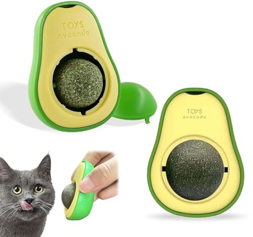 2 PCS Palline di Erba Gatta Commestibili, Avocado Catnip Ball Girevole da Parete, Giocattolo Interattivo per Gatti Giocattolo da Masticare per Gatti per Gatti per Pulire Denti E intestino Sano