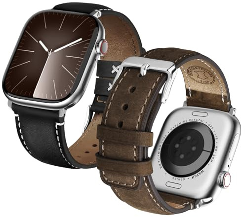 Fullmosa Läderarmband, 2 stycken kompatibla med Apple Watch-armband, ersättningsarmband av äkta läder för iWatch Series Ultra, SE, 11, 10, 9, 8, 7, 6, 5, 4, 3, 2, 1