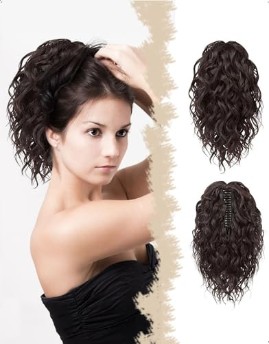 SanKristo Coda Capelli Extension con Coulisse, 30 cm corta Pinza Clip Estensione naturale Ondulati ricci e mossi Parrucche Posticcio sintetiche Finta Posticci cavallo per donna Quotidian, Marrone