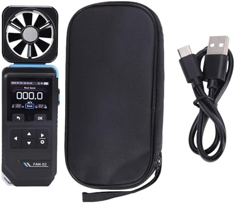 Aolidsive Anemometro Digitale Portatile con Ventola |Misuratore di velocità del e Temperatura |Display a Colori da 2,0 e USB C Ricaricabile per HVAC, Ventilatori per Auto e Uso Esterno
