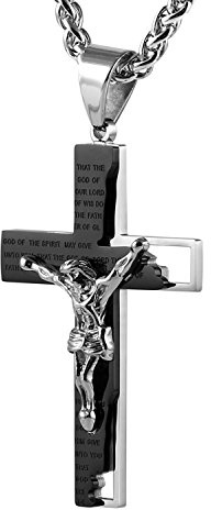 HZMAN Men's Stainless Steel Cross Crucifix Bible Prayer Pendant Necklace