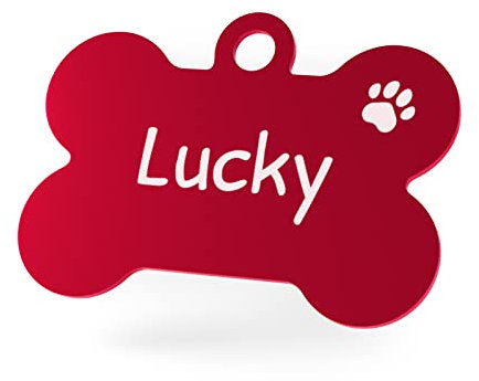 ENGRAVO Hundemarke Knochen in Rot 38mm mit Deiner persönlichen Gravur und 2 gratis Schlüsselringe