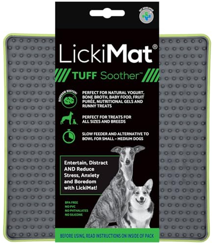 LickiMat Tuff, Heavy-Duty Soother, Dog Slow Feeder Lick Mat, Boredom Anxiety Reducer; Perfect for Food, Treats, Yogurt, or Peanut Butter, Fun Alternative to a Slow Feed Dog Bowl, Green