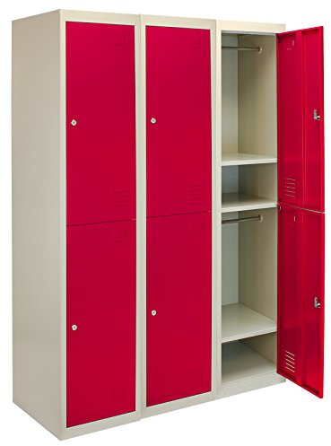 Monster Racking 3 Casiers à 2 Portes en métal, à Plat Rouge & Gris Métal Verrouillable Vestiaire Salle de Sport