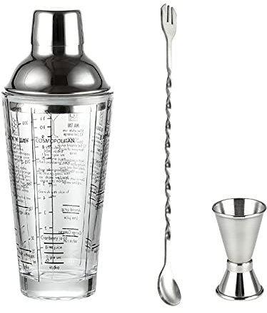 Cocktail Shaker Set Ensemble à Cocktail Shaker Shaker de cocktail, verre à mélanger mesuré et shaker cordonnier en acier inoxydable, mélangeur de boissons de boisson de cocktail. Shakers à cocktails