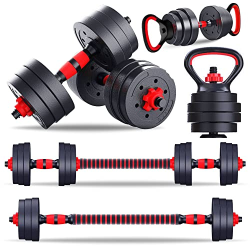 Lions 6 in one Adjustable Weight Dumbbells Set - 20KG Multi Use Dumbellsweights Sets, Kettlebell Handle Barbell Bar Joiner for Fitness Gym Workout Exercise Training Men Women with Training Guide