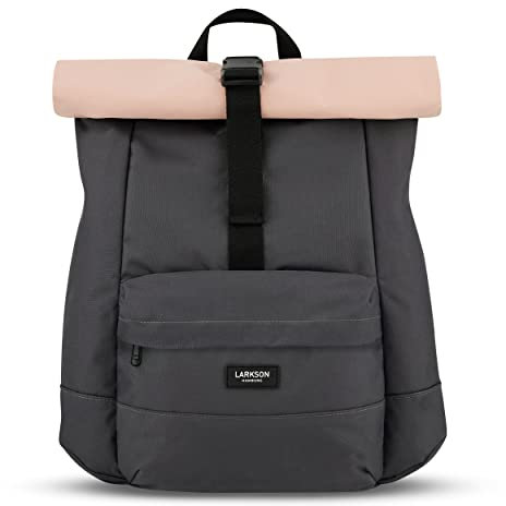 LARKSON Rolltop Rucksack Damen & Herren Grau Rosa - ALVA - Backpack für Uni, Business, Freizeit - Roll Top mit Laptop Fach & Polsterung - Wasserabweisend