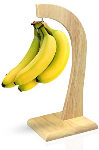 Flatro Banana Holder with Durable Hook - 100% Rubberwood Banana Tree | Wooden Banana Hanger Stand to Keep Bananas Fresh – Sleek and Sturdy Design for Fruit Storage at Home, Kitchen, and Bar