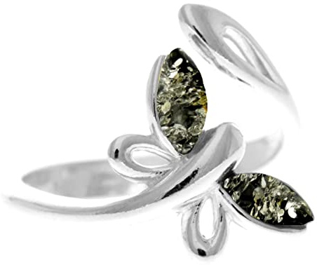 SilverAmber Jewellery - Anillo ajustable de diseño de libélula de plata de ley 925 y ámbar báltico - GL721, ajustable, Piedra preciosa, Ámbar