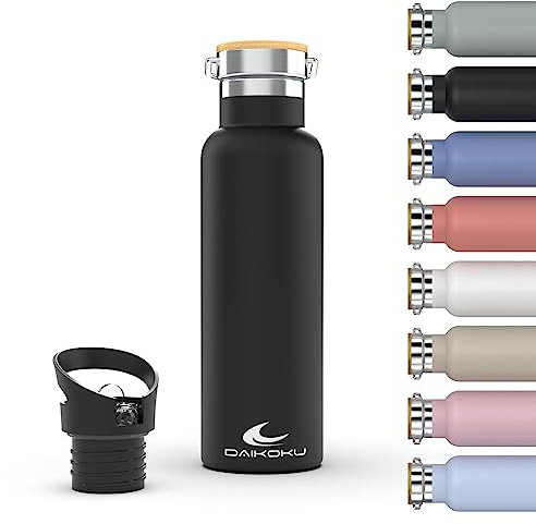 Daikoku Botella Agua Acero Inoxidable - 750ml - Botella Térmica - Bebidas Frías 24 Horas y Calientes 12 Horas - Botella Agua Antigoteo - Doble Pared Libre de BPA - Cantimplora Termica - Negro