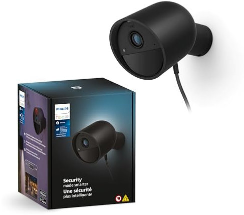 Philips Hue Secure kabelgebundene Smart Home Überwachungskamera, Full HD Video, für drinnen oder draußen, Smart Home Security und Lichtsteuerung mit nur Einer App, schwarz