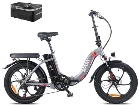 Fafrees Ufficiale Bici Elettrica Pieghevole, 36V/16Ah Bicicletta Elettrica Donna, 3.0 Fat Bike Uomo Ebike da Città, 90-120KM Pedalata Assistita E-bike, 7 Velocità, F20 Aggiornato Grigio