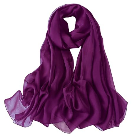 Lina & Lily Foulard en mousseline de soie froissée pour femme - Printemps été - Transparente - Soyeux et léger, Rouge-violet, Taille unique