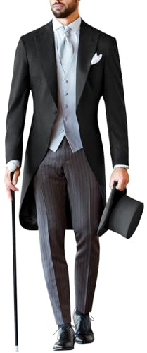 RAJEGAR 3-teiliges Herren-Hochzeitsanzug für Bräutigam, Morgen, Smoking, schmal, Bräutigam, Bräutigam, Groomwear, Schwanz, Blazer, Weste, Hose, Sets, Schwarz , S