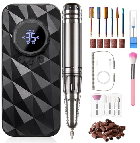Sunvivi Professional Electric Nail Drill 40000RPM, Portable & Rechargeable Cordless Nail File Machine with 11 Drill Bits for Acrylic Nails Shaping, Polishing & Removing Gel Nails Home & Salon Use