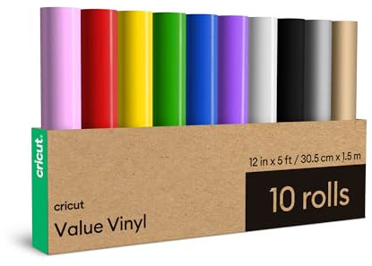Cricut Vinylfolie für Plotter im Vorteilspack | 10 Rollen | 30,5 cm x 1,5 m | Selbstklebende, permanente Plotterfolie für alle Cricut Schneidemaschinen | Sortenpaket