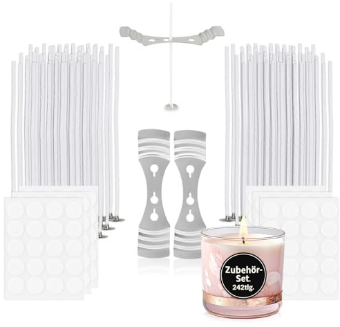 com-four® Juego de mechas de 12 cm para 120 Velas – Ideal para fabricar Velas DIY de Cera de Soja, parafina o Cera de Abejas (242 Piezas - Juego de Accesorios)