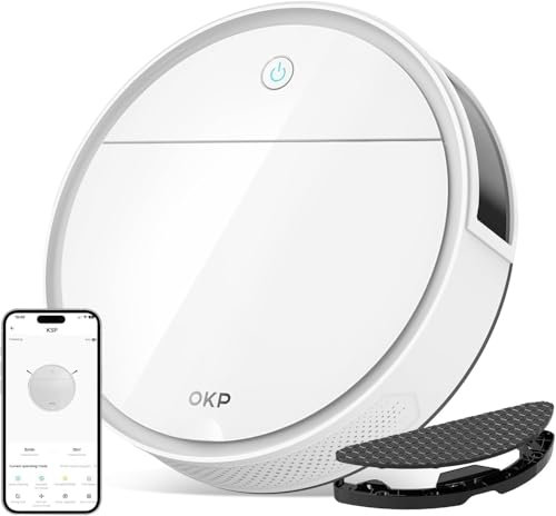 OKP K5 Pro Robot Vacuum Cleaner, 5000Pa Suction, 180 Mins Runtime, Precise Obstacle Avoidance, 2.99-Inch Ultra Slim Body, Quiet, WiFi/App/Alexa, Robotic Vacuum for Hard Floors Carpets Pet Hairs