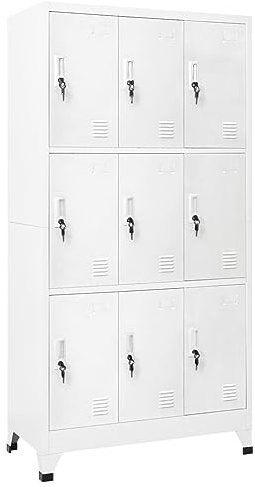 IKAYAA Taquillas Vestuario Armario para Vestuario Taquilla Metálico con 9 Compartimentos, Percha, Ranuras de ventilación Recubrimiento de Polvo 90 x 45 x 180 cm