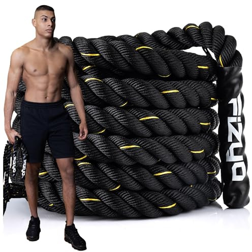 FIZYO Battle Rope – Corda da Allenamento Robusta per Functional Training, Cross Training, Forza e Resistenza – Diametro 3,8 cm, Costruzione a 3 Fili – Home Gym & Outdoor (9m)