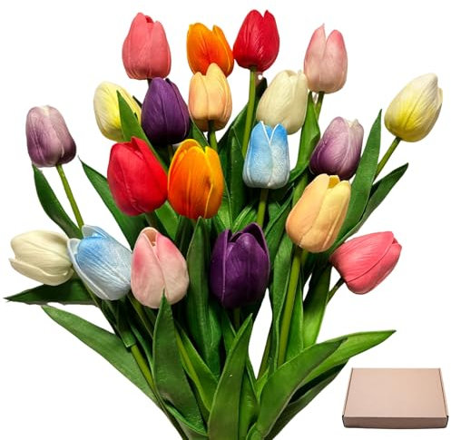 Dyiouxin Tulipanes artificiales, flores artificiales, multicolor, tulipanes, flores artificiales, látex, para ramos, bodas, fiestas, jardín, decoración del hogar, 20 unidades