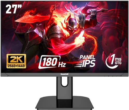 Gawfolk 27 inch 2K QHD(2560×1440) PC Screen, 180Hz Gaming Monitor, 1ms Without Bezel, FreeSync,100% sRGB, 178° Wide Viewing Angle, HDMI2.0、DisplayPort, 75 * 75MM Wall Mount Compatible - Black
