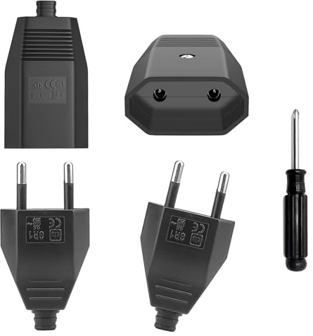 SGQTGIMU 4 Piezas DIY Clavija Enchufe Macho y enchufe Hembra, 2+2 Conjunto Europeo Enchufe Plano 2.5A/250V para ElectrodoméSticos, IluminacióN Y PequeñOs ElectrodoméSticos Con Destornillador(Negro)