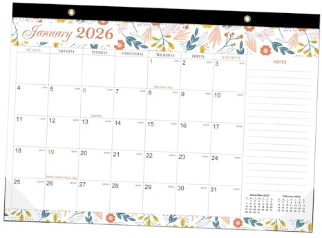 perfk Calendrier de bureau 2026-2027, planificateur mensuel à suspendre, cadeau de Nouvel An, calendrier mural pour salle de classe, entreprise, dortoir, Fleur