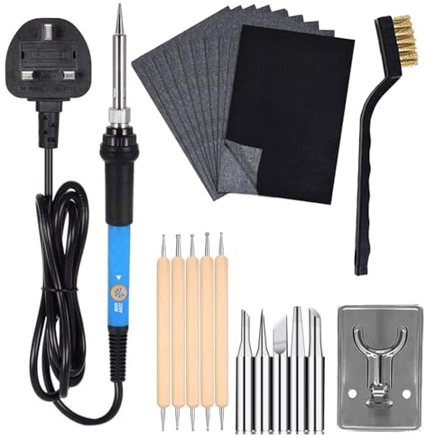 Wood Burning Kit Adjustable Temperature Pyrography Pen 60W 110V Soldering Iron Set Wood Burner with Carbon Paper Dotting Tools and Tips Stand Accessories for DIY Arts Crafting Embossing Carving