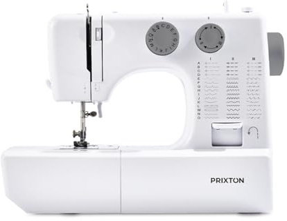 PRIXTON Máquina de Coser P135, 45 Puntadas, Ojal Automático 4 Pasos, Enhebrador Automático, Zigzag Elástico, Doble Velocidad y Luz Integrada para Arreglos y Manualidades