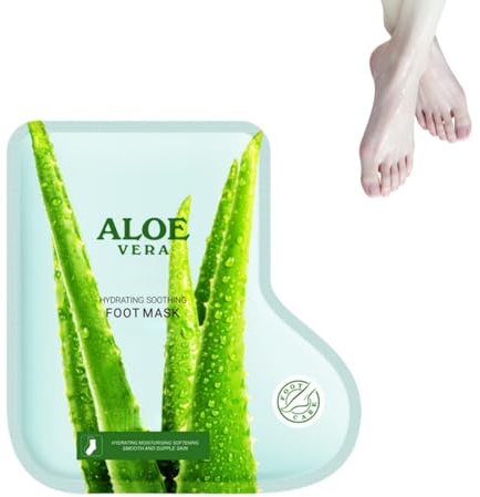 [Confezione da 5] Maschera per i piedi all'Aloe Vera. Questa maschera per i piedi contiene aloe vera e acido ialuronico, idratando in profondità, esfoliando delicatamente e riparando la pelle secca e