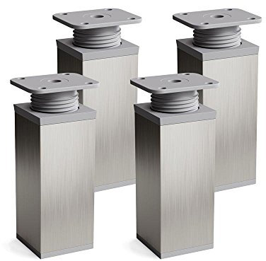 Sossai Vierkant-Möbelfüße MFV1, 4er Set, 120 mm, höhenverstellbar, Edelstahl gebürstet grau, für Schränke, Regale und Kommoden