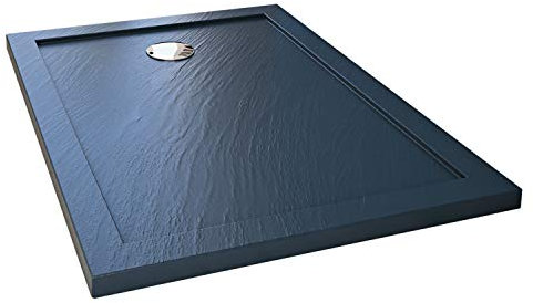 Receveur de douche 80x140x4cm rectangle acrylique avec bordures anthracite effet pierre mod. Flower