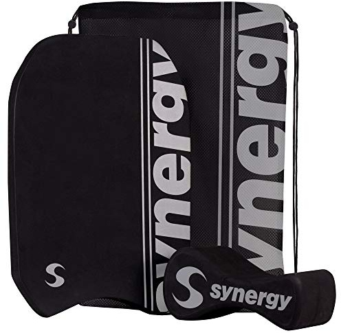 Pull Buoy and Kickboard for Swimming Training - Synergy, Swim Buoy for Lap Swimming, Ergonomic Swim Board, Training Gear Kit Accessories Includes Mesh Bag(Black/Silver)
