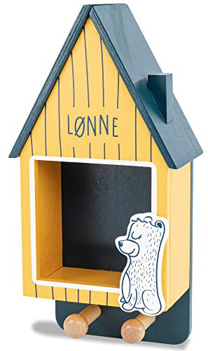 HEJ LØNNE Kindergarderobe mit 2 Haken und Ablagefach - Garderobe Kinderzimmer und Babyzimmer - Kinder Garderobenleiste mit Ablage - Haken Garderobe Kinder 15 x 8 x 25,5 cm