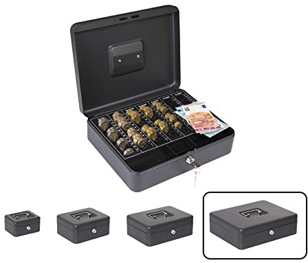 ARREGUI Elegant Cash C9644-EUR Geldkassette mit Münzzählbrett | Geldbox aus Stahl mit Euro- Zählbrett für Münzen | 30 cm breit | herausnehmbarer Zähleinsatz | Kasse mit Münzzählbrett | schwarz