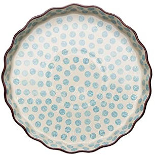 Tranquillo Quicheform aus Steinzeug mit handgestempeltem Print weiß-blau, 27 cm