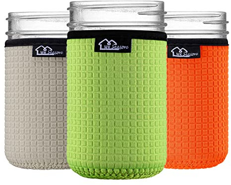 WKieason Wide Mouth Mason Jar Neoprene Sleeve Cover 16-24OZ (16OZ, 24OZ, Neon Green/Orange/Grey)