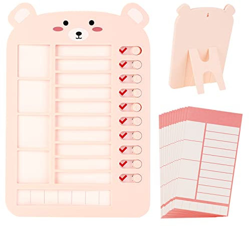 Vspek Memo Checklistbräda, stansa in daglig och veckoplanstavla med 14 tomma papper, syslor och träningsdiagram anteckningstavlor, stålig, upphängningsbar anslagstavla för hem reseplanering (rosa)