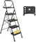 BONTEC 4 Step Ladder with Wide Anti-Slip Pedals, Folding Step Stool Capacity 181KG, Sponge Handrail, Strong and Solid Portable Step Ladder Suitable for Home, Kitchen, Pantry, Indoor/Outdoor Use, Black