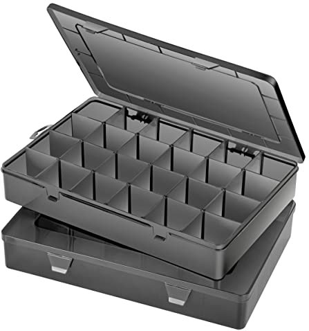 Gbivbe 2 Piezas Negro Caja de Plastico Almacenaje Organizador, Grande Cajas Organizadoras con 24 Compartimentos Ajustable, Caja Clasificadora Almacenamiento para Tornillos, Herramientas, Joyas