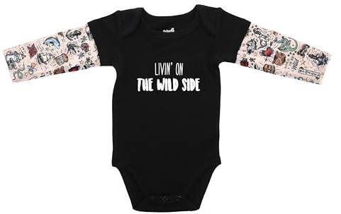 Pavilion - Livin' On The Wild Side - 12-24 M Black Bodysuit With New School Tattoo Sleeves Baby Boy Shower Gift Modern Baby Outfit Daddy Mommy Son Daughter Present