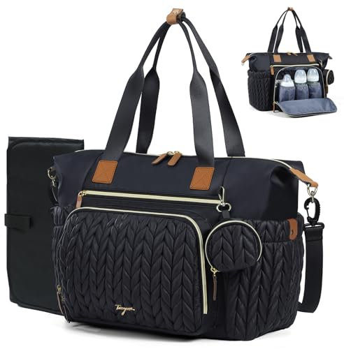 Tonyeee Wickeltasche mit Schnullertasche und Wickelunterlage, Wickelrucksack Multifunktions-Babytasche für Große Reisewindeltasche für Mama und Papa, isolierten Taschen-Schwarz