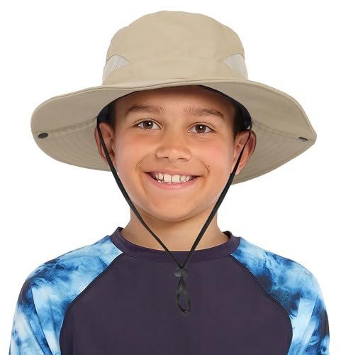 INOGIH Kids Boys Summer Sun Hat - Wide Brim Sun Protection Outdoor Bucket Hat Summer Beach Hat for Boys Girl Teens（for 6-10 Years