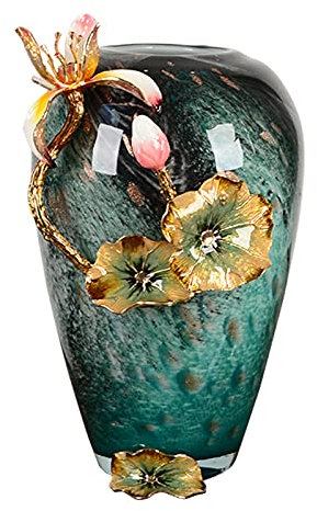 asdchZen Statua di Foglia di Loto in Stile Cinese Vaso di Tulipano Vaso Fatto A Mano di Smalto in Vetro Colorato Soggiorno Tavolo da Pranzo Ornamento di Fiori Artificiali