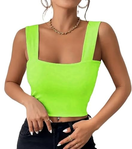 Haibang Canotta Donna Elegante Estive Crop Top Sexy Slim Fit Tank Top Senza Maniche Canottiera Corto Sportiva con Scollo Quadrato Basic Aderente Sottogiacca Moda Maglietta Clubwear Tinta Unita Shirt