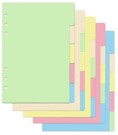 Rongxze 25 Blätter/5 Sätze Trennblätter A5, 5 Farbige Register 6 Löcher, Ordner Register a5 Index Teiler für Ordner A5, Loseblatt Notizbuch, Personal Organizer, Ringbucheinlagen (21x15cm)